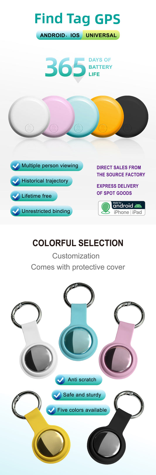 Bestselling anti-loss device compatible with both Apple and Android, pet and child item location tracking, smart anti-loss, long-distance item tracker.