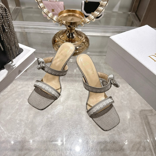 DIOR 迪奥新款方头高跟鞋拖鞋