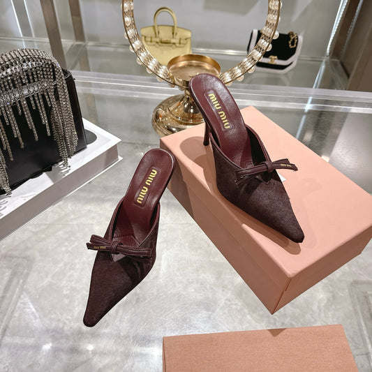 【Miumiu】26春夏新款 时尚蝴蝶结 尖头高跟 凉鞋