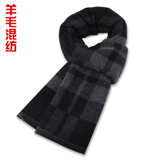 New Men's Scarf Wool Blend Plaid Scarf for Men Winter Warm Plaid Scarf