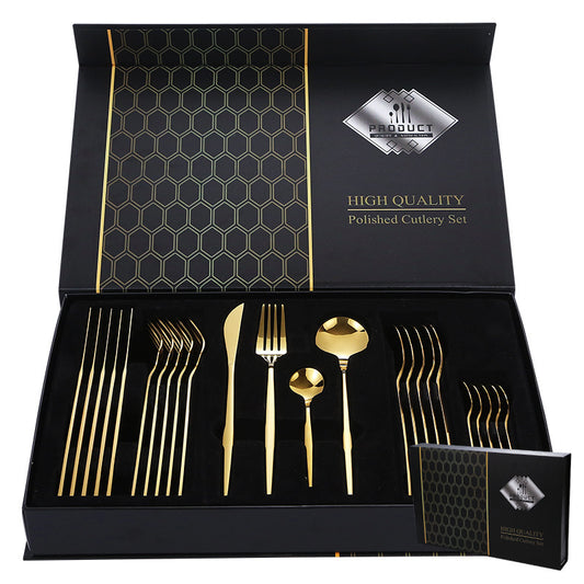 24New British Knife, Fork, and Spoon Set for Hotel Western Cuisine Portugal304Stainless Steel24Pieces Gift Set